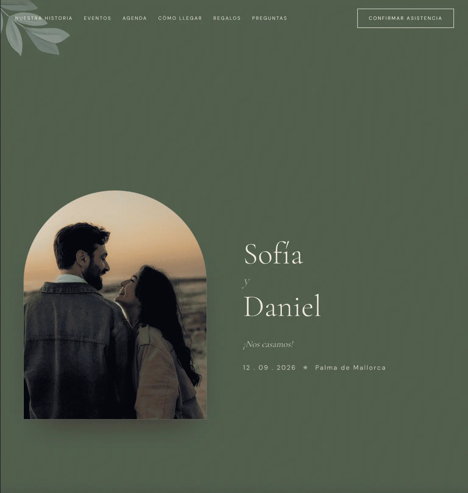 Vista previa de la web de boda Jardín