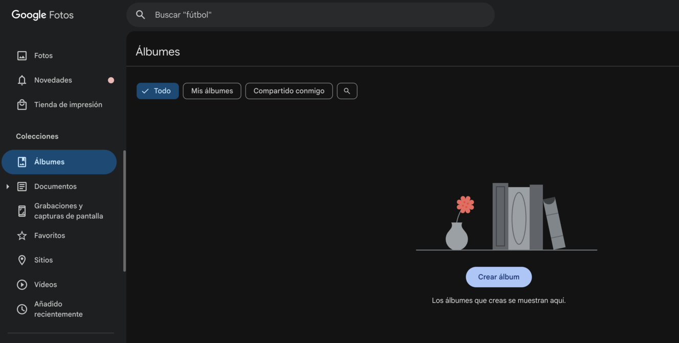 Crear un álbum nuevo en Google Fotos desde el ordenador